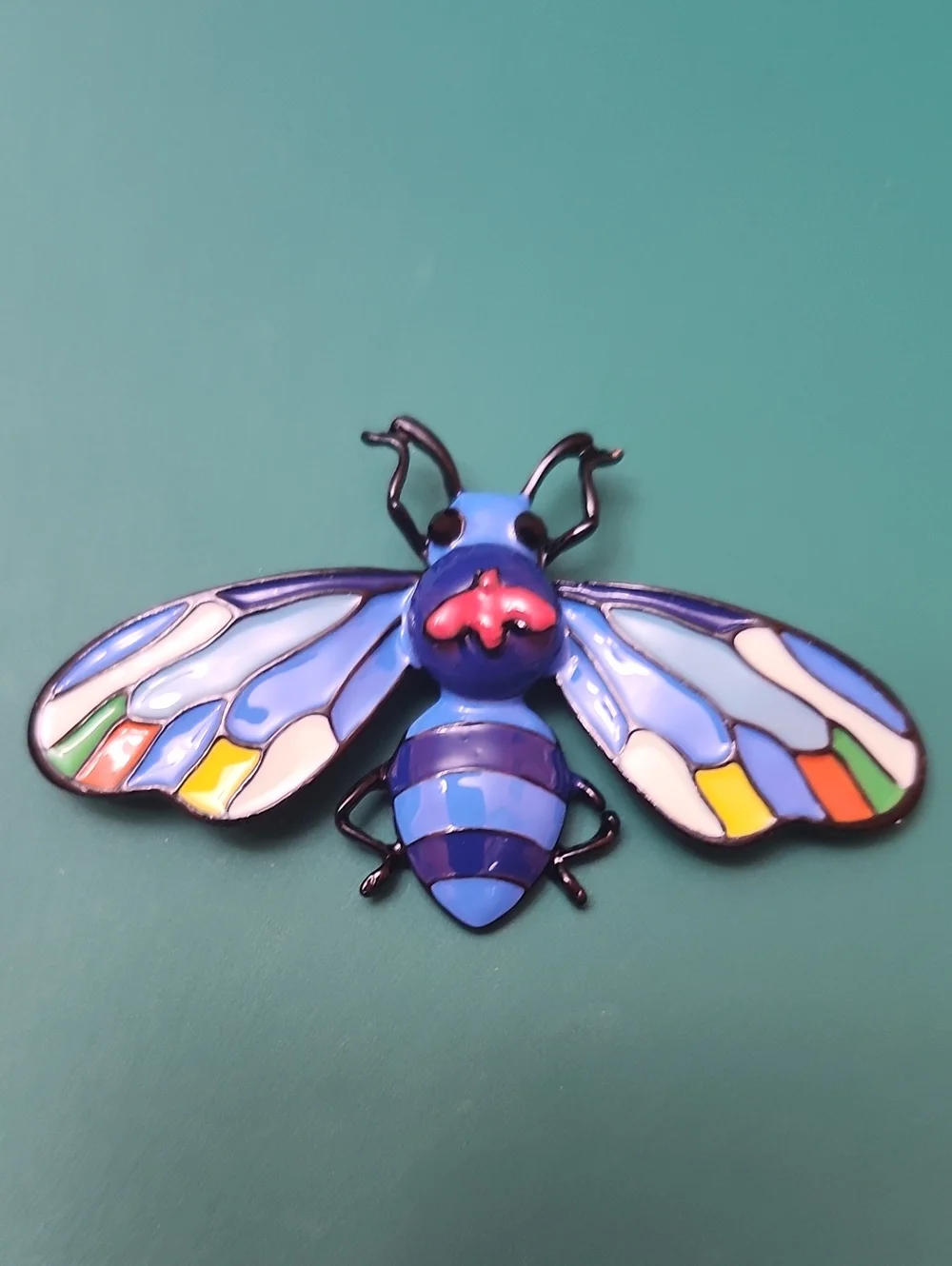 Blue Multi-Color Enamel Bee Brooch